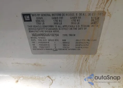 2018 Chevrolet Silverado 1500 2Lt from USA, damaged, VIN 3GCUKREC0JG102754